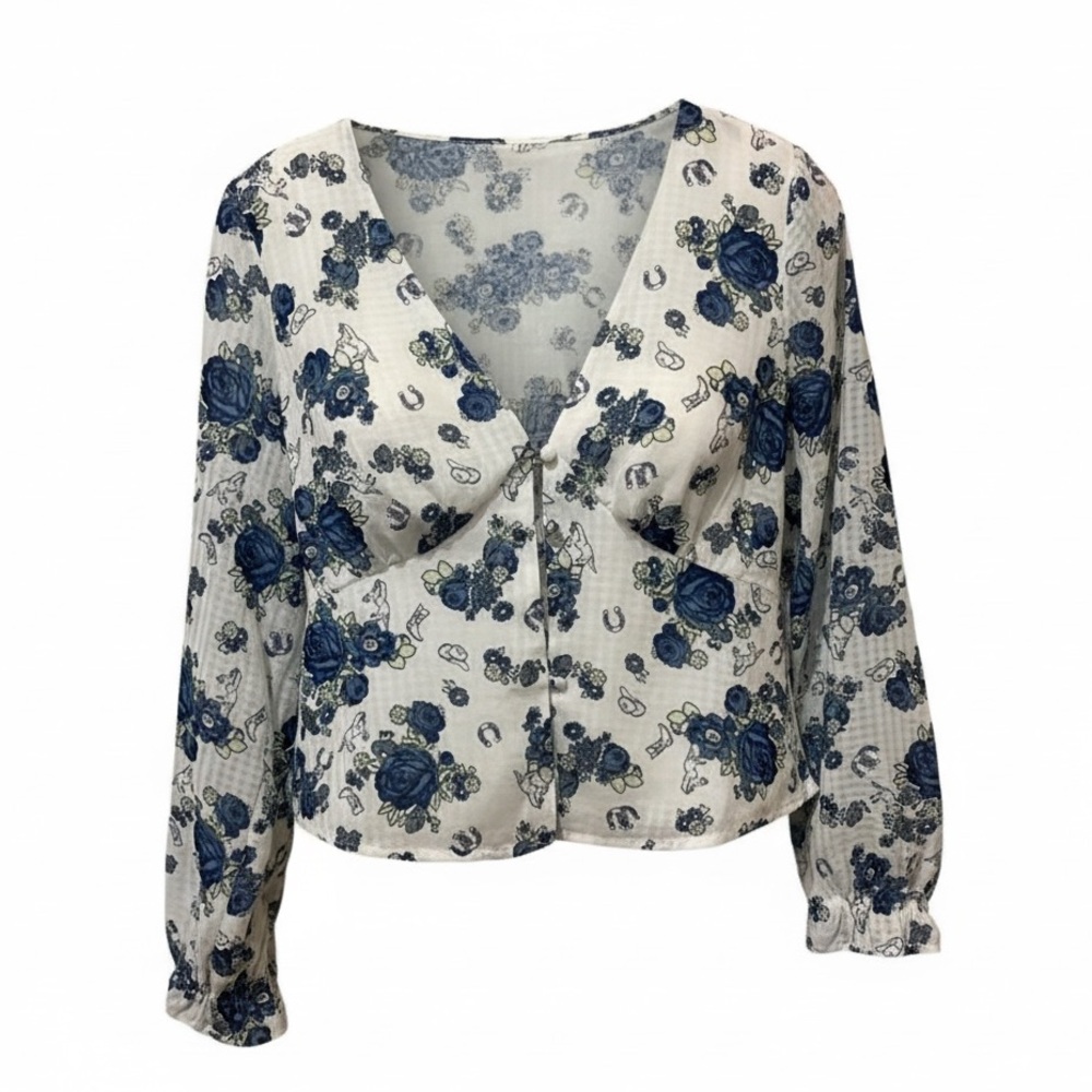 Modcloth Blue Floral Blouse, Small